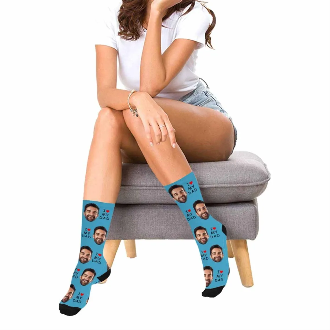 Přizpůsobené táta ponožky pro muži ženy personalizované textové láska jejích obraz 3D potištěné dlouhé ponožky s obličej nestandartní otcův den dar