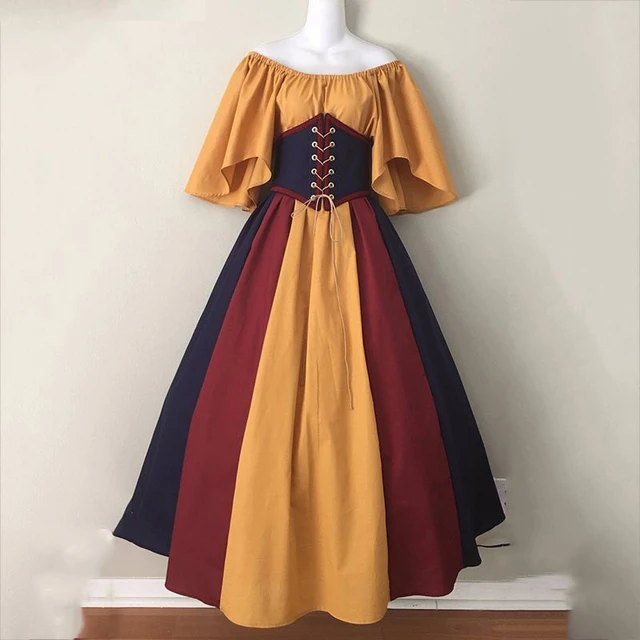 Women Vintage Medieval Corset Bandage Length Dress Gothic Cosplay
