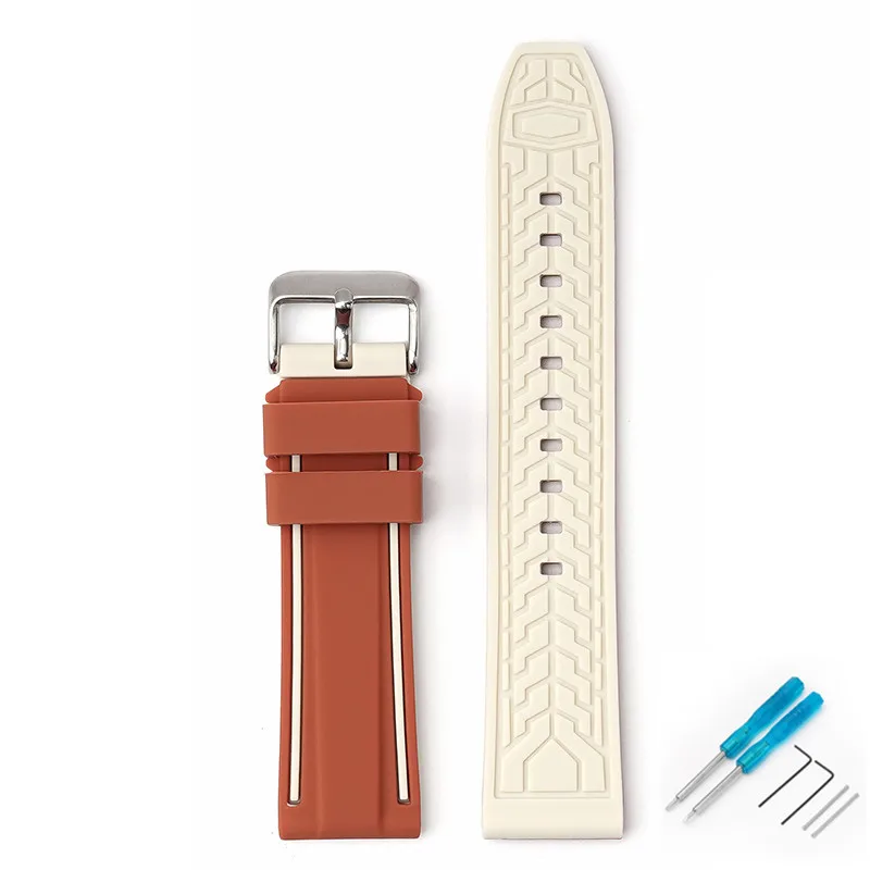 Dual-Color 22mm Waterproof Diving Silicone Watch Strap with Tool Kit