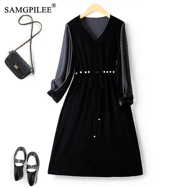 

Женское бархатное платье с V-образным вырезом, с высокой талией, размеры до 4XL