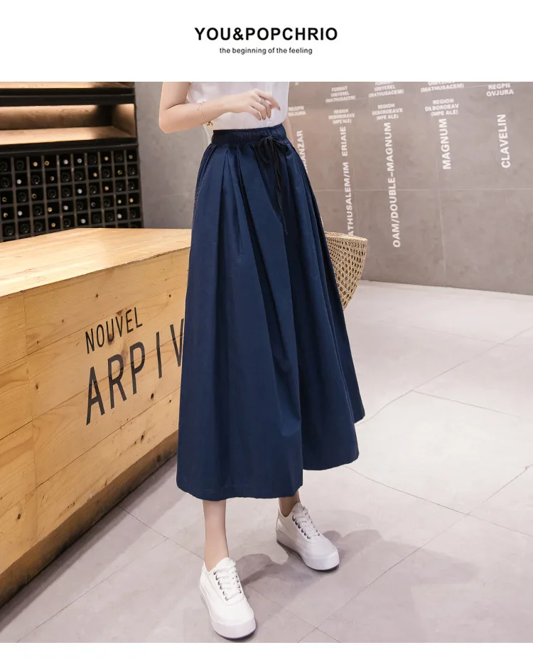 Women's Pants New 2022 Spring Summer New Loose Women Wide Leg Pants Elastic Waist Bandage Skirt Pants Female Pant RV554 white capri pants