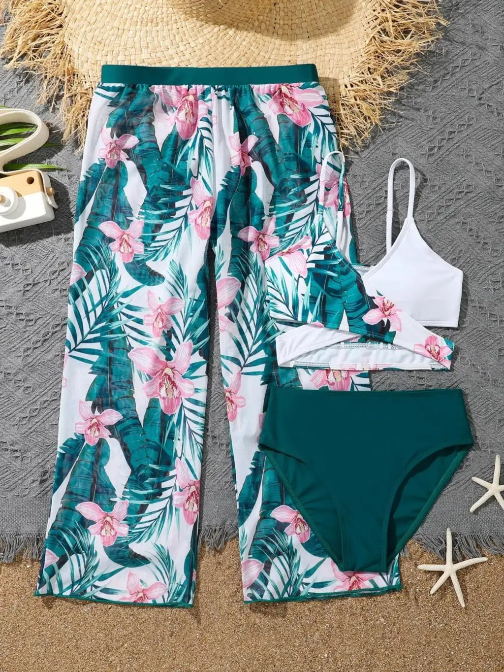 

3 Pieces Tropical Print Bikini 2023 Girls Swimsuit with Skirt Kids Swimwear Female Bathers Bathing Swimming Swim Suit Beachwear