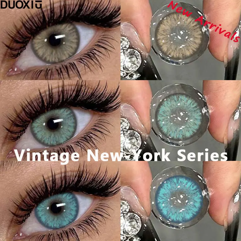 Duoxiu 2 قطعة عدسات لاصقة باللون الأخضر مع قصر النظر الديوبتر-0.00 ~ -8.00 الأزرق الطبيعة الجمال تلميذ ماكياج رمادي براون العين سريع جديد