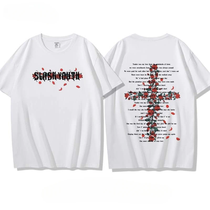 

American Style Cotton Short Sleeved T-shirt for Men and Women with Retro Letter Top Loose Fitting Couple Half Sleeved Clothes