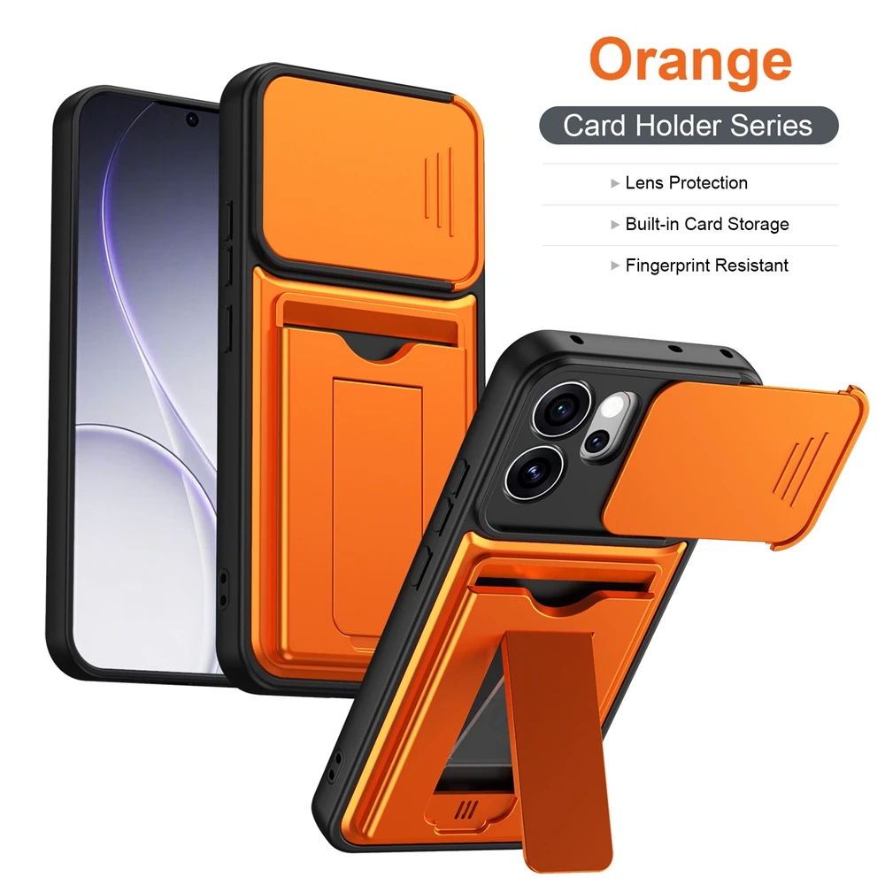 Durable Armor Wallet Case with Kickstand and Slide Lens Cover