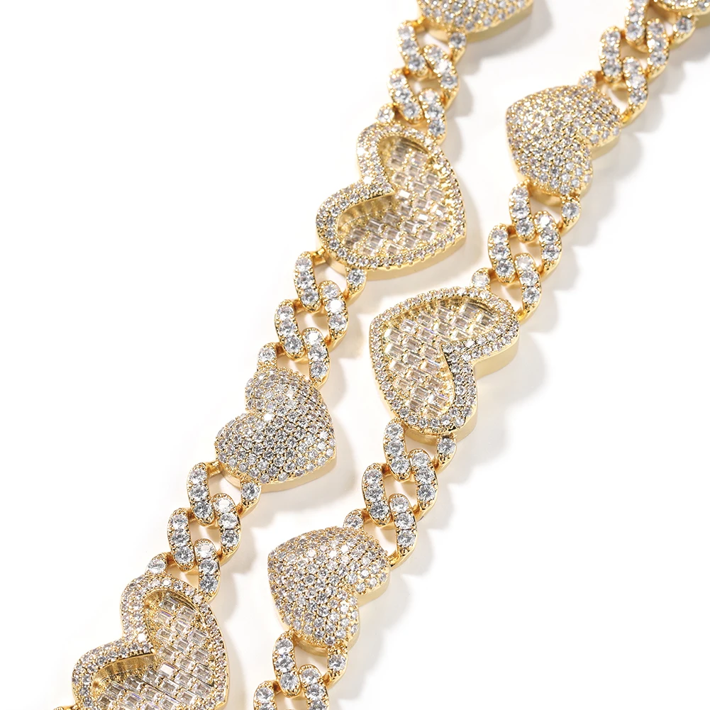 THE BLING KING 13mm Cuban Chain Full Paved 2 Designs Heart Iced Out Bling Baguettecz Necklace Charm HipHop Jewelry