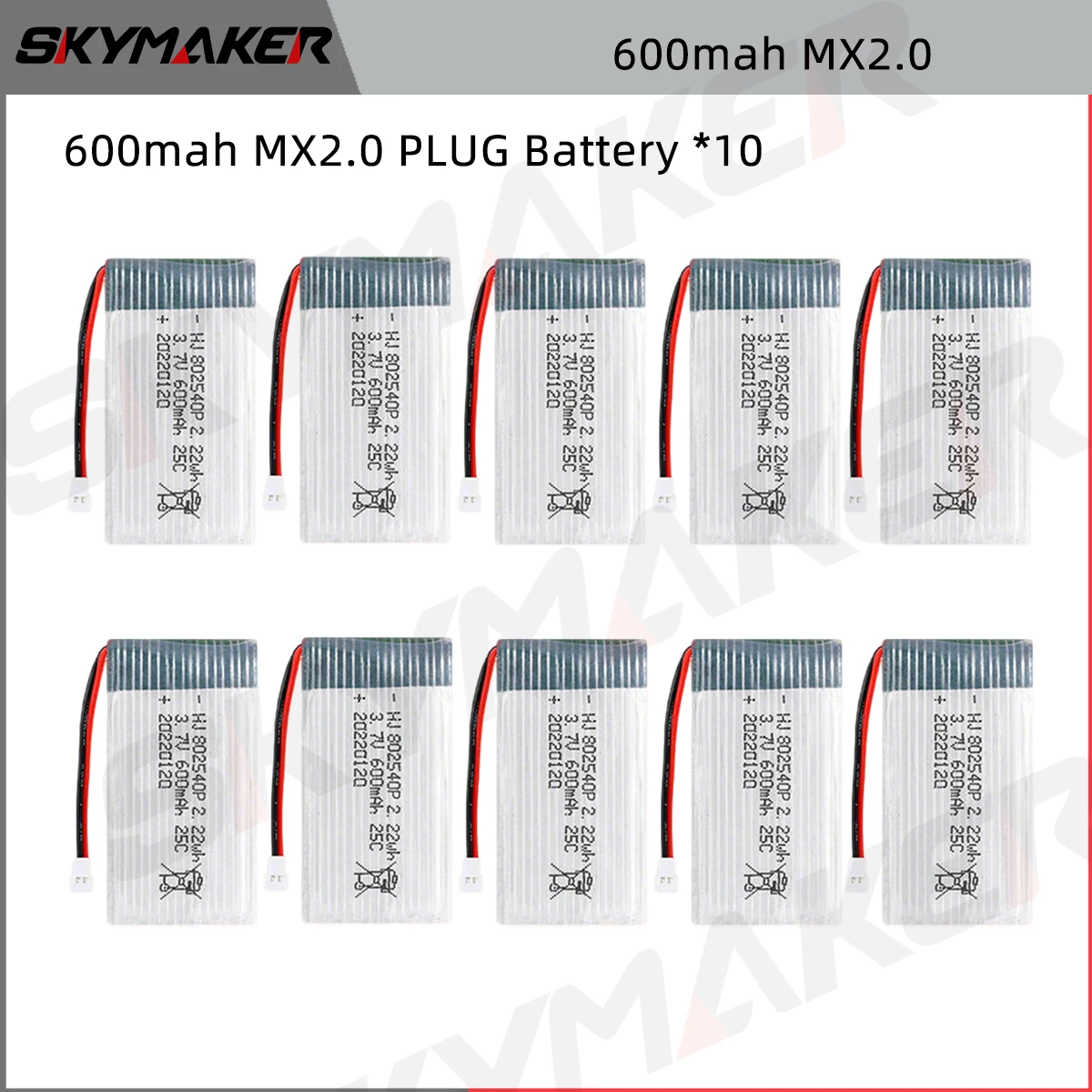 Batteria LiPo 3.7V 800mAh 25C Per Droni Syma (Modelli X5C, X5SC, CX-30) Con Caricabatterie USB E Spina JST/SM