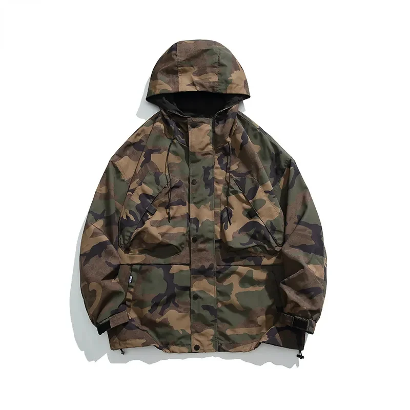 

Streetwear Workwear Attire Camouflage Jacket for Men Autumn Harajuku Vintage Multiple Pockets Windbreaker Track Hoodie Coats