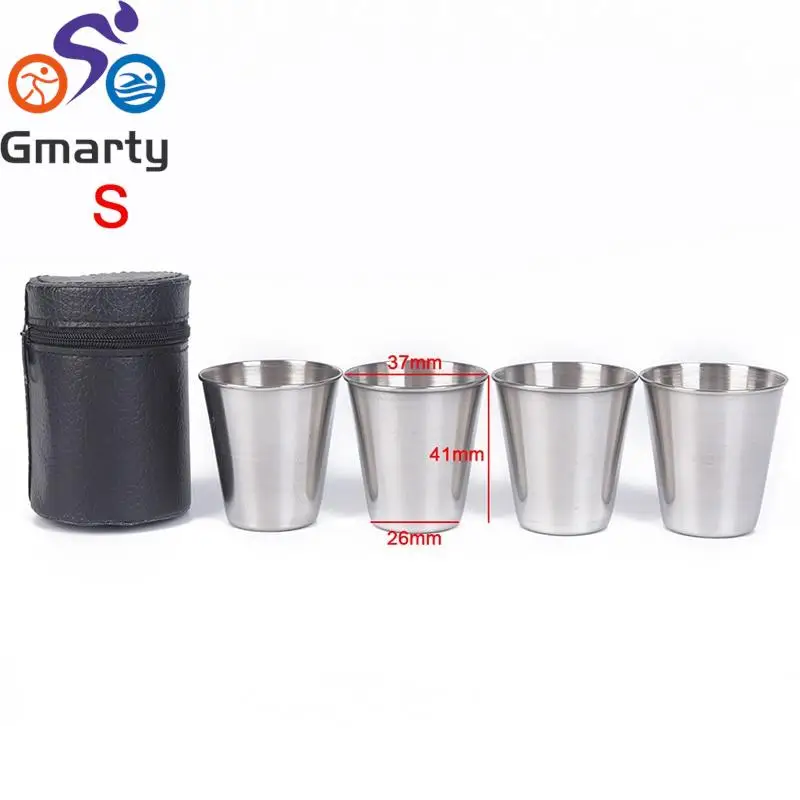 Outdoor Camping Cup Tableware 30ml/70ml/170ml Travel Cups Set Stainless Steel Cover Mug Drinking Coffee Tea Beer With Case