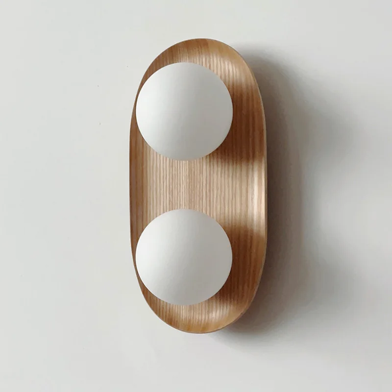 Wood & Glass Double-Sphere Wall Lamp 1