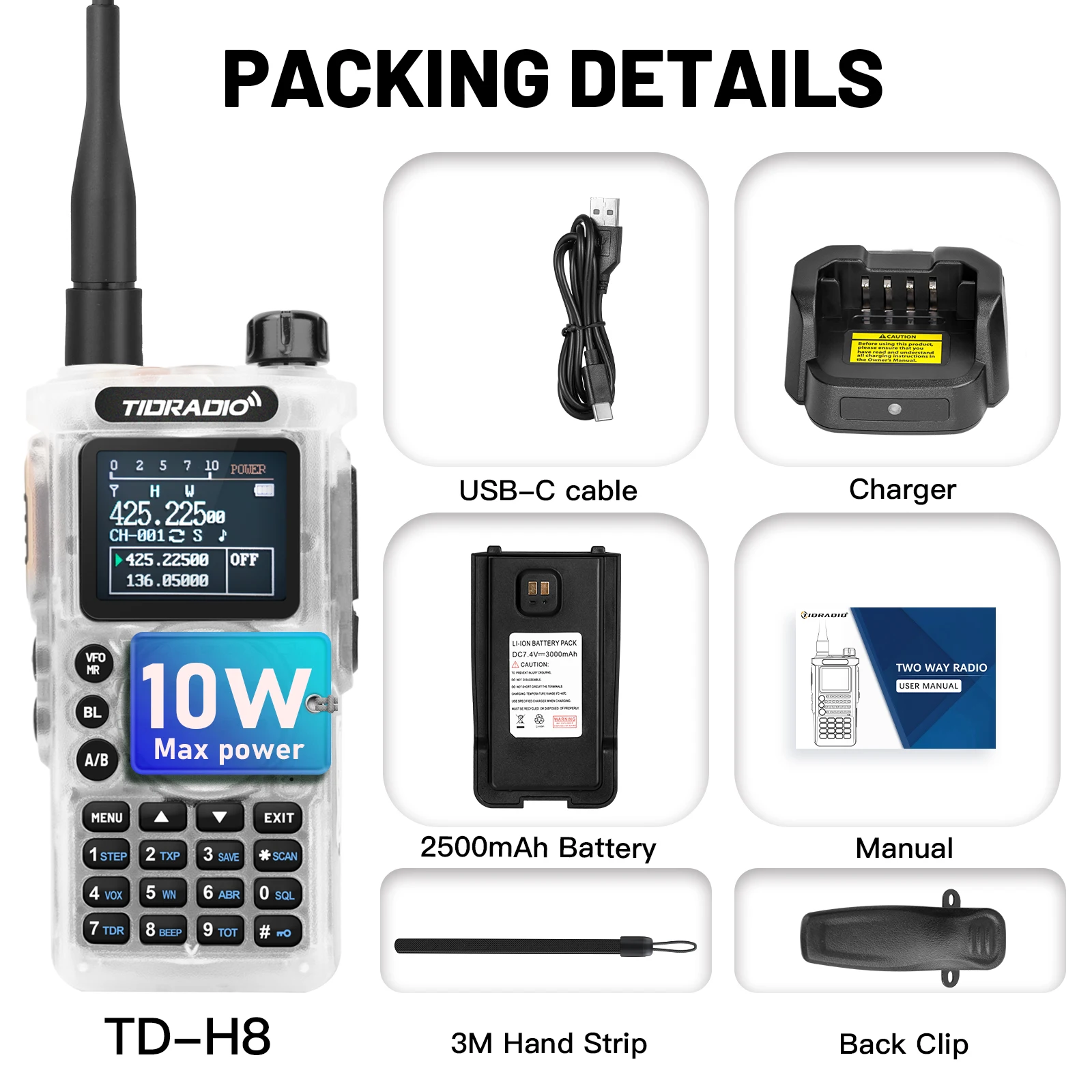 New 2nd Gen TIDRADIO TD-H8 10W Professional Walkie Talkie Portable Long Range Radio Phone Wireless Programmable Search Repeaters 3