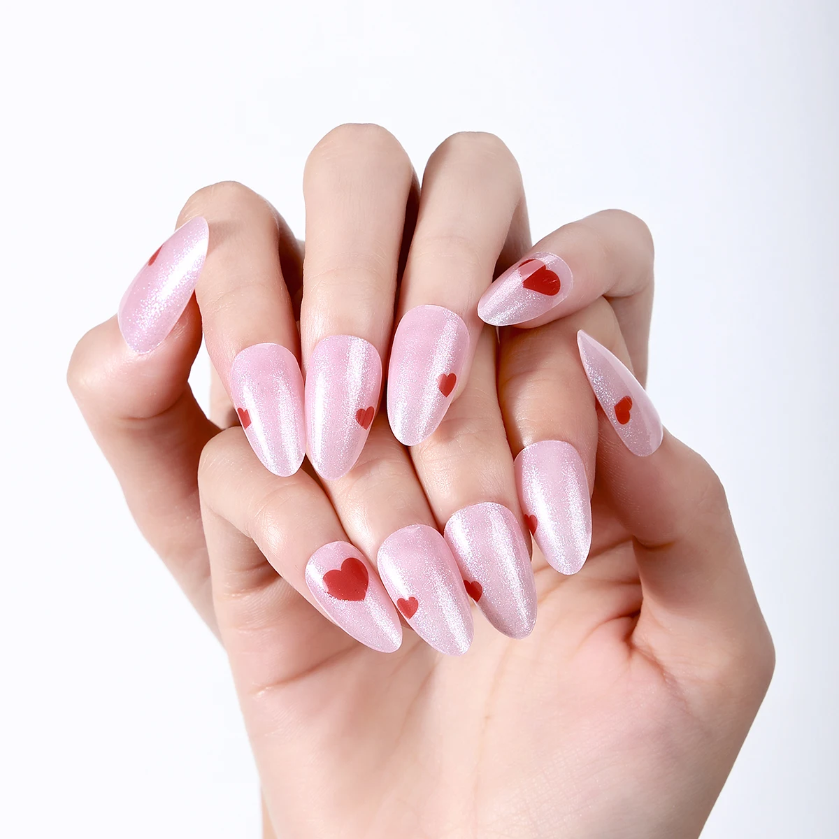 20Tips Glitter Heart Semi Cured Nail Gel Strips Romantic Valentine Gel Nail Stickers Long Lasting Self-Adhesive Gel Nail Wraps 2