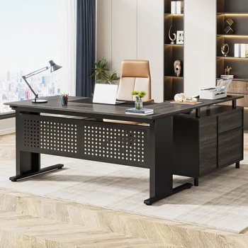 Tribesigns 63 Inch Executive Desk with File Cabinet, Large Office Desk L Shaped Computer Desk with Drawers and Storage Shelves 1