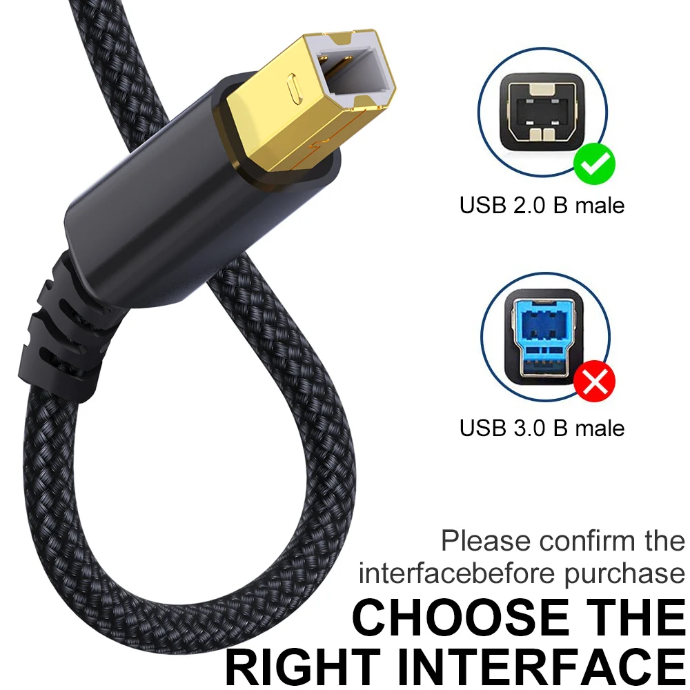 USB B to USB C 프린터 케이블 플러그 앤 플레이 나일론 편조 프린터 스캐너 코드 (HP, 캐논, 엡손, 렉스마크 프린터, 스캐너, 복사기용)