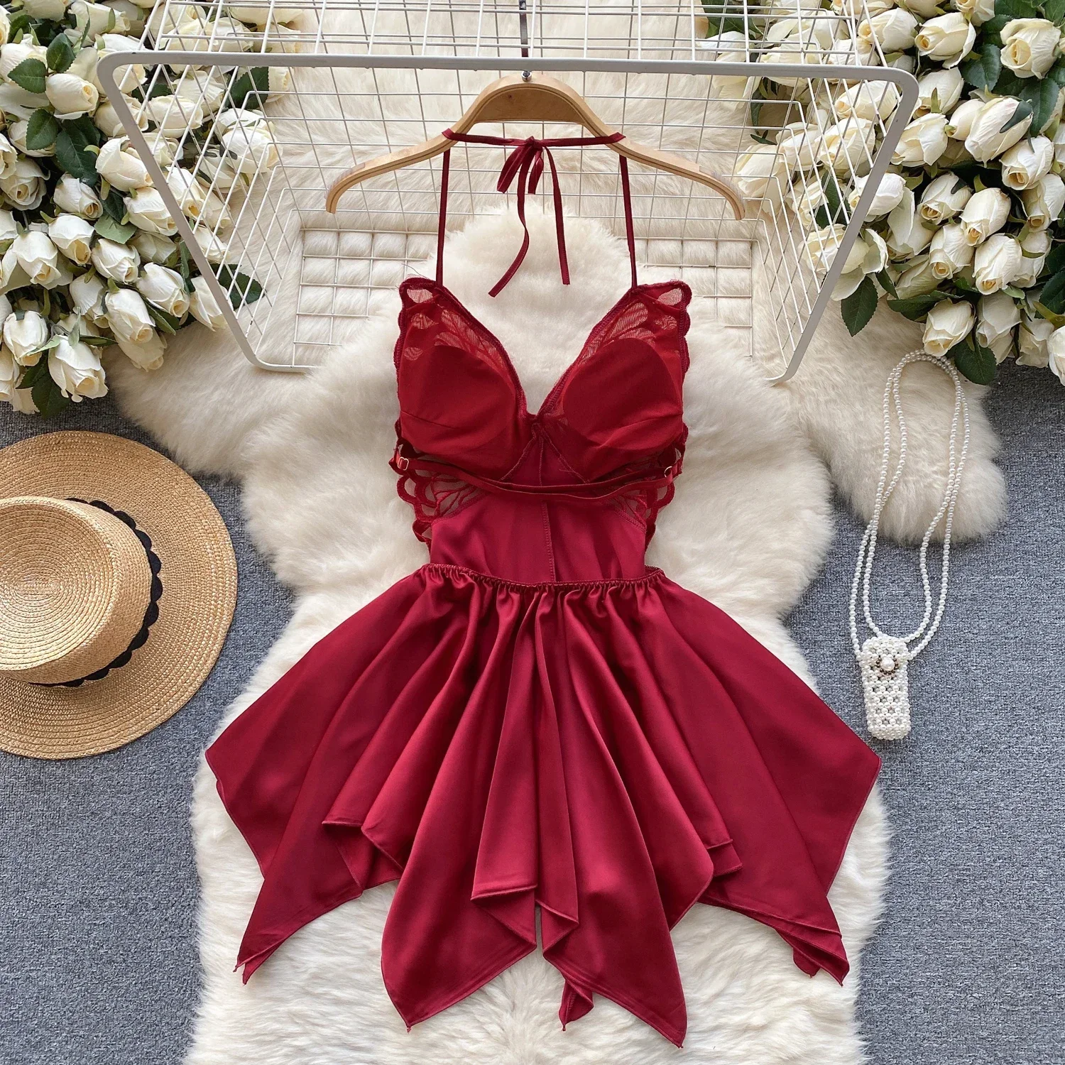 Sexy Satin Bodycon Mini Dreeses Butterfly Lace Dress Hault Robe