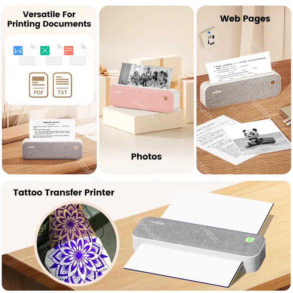 Peripage A40 Thermal Printer Wireless Tattoo Transfer Maker Bluetooth USB Mobile PC Text PDF Document Printing with Papers