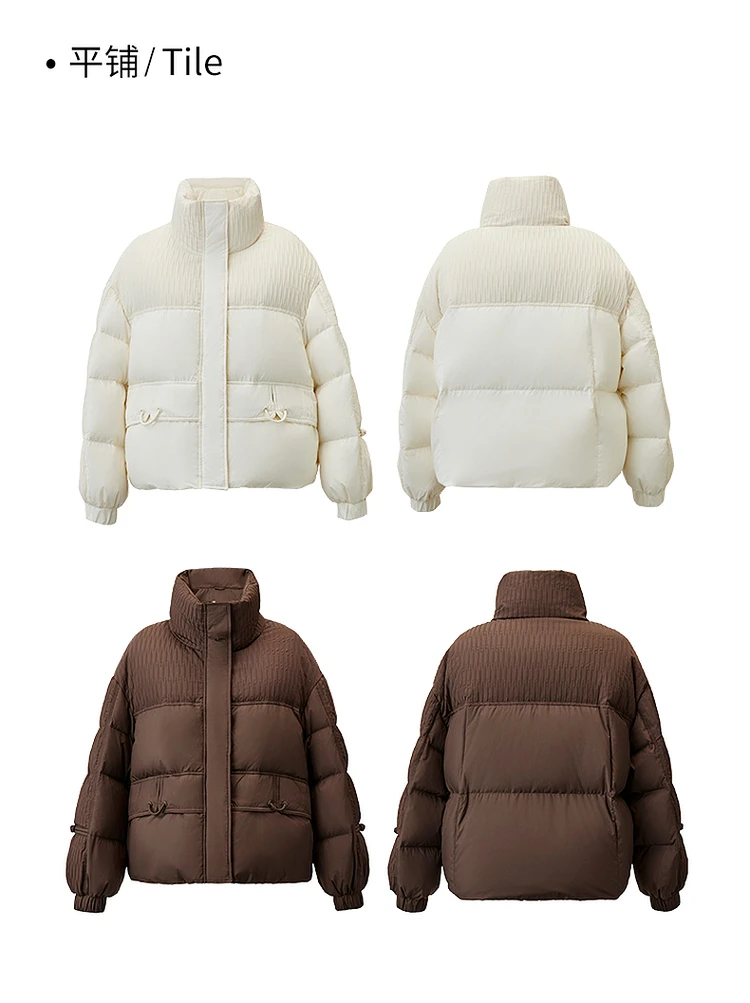 SENTUBILA Women's Cropped Down Coat 2024 Winter Fashion Puffer Jacket 90% White Duck Down Stand Neck Outerwear Ladies W44Y56273