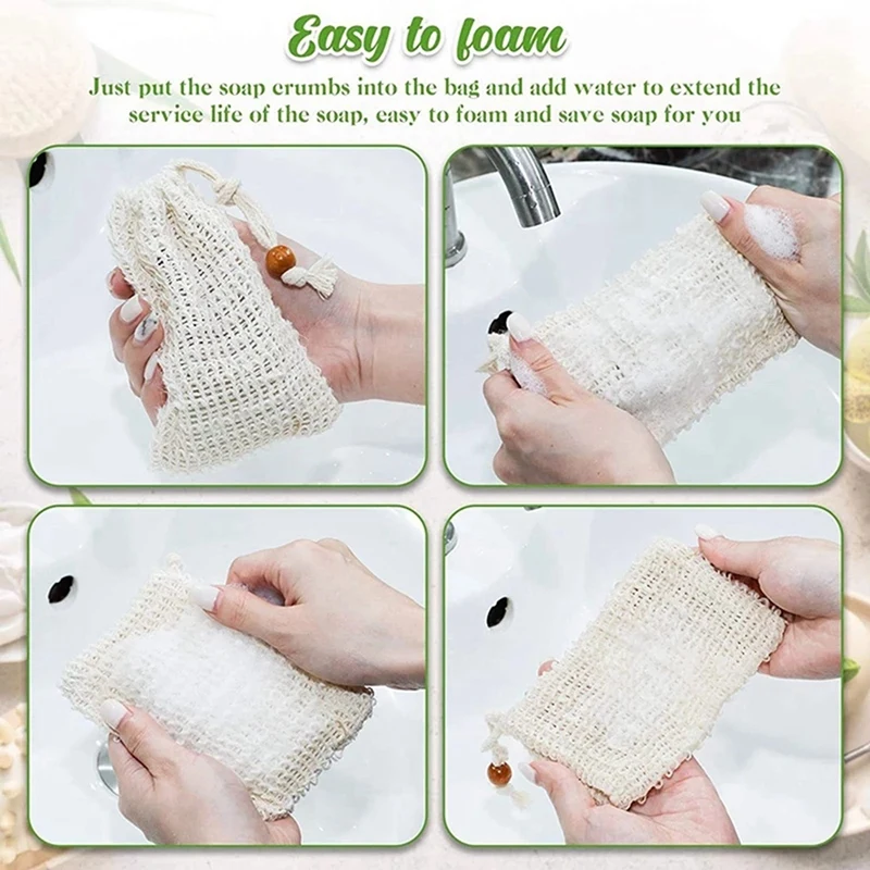 80 Pack Soap Exfoliating Bags,Soap Saver Made Sisal Mesh Soap Bag Bar Soap Bag With Drawstring For Bath & Shower Use 3