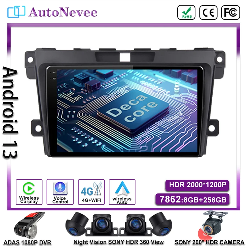 

Android 13 стерео Мультимедийный Автомобильный плеер GPS-навигация DVD NO 2DIN Carplay экран для Mazda CX-7 CX7 CX 7 2008 -2015 Авторадио