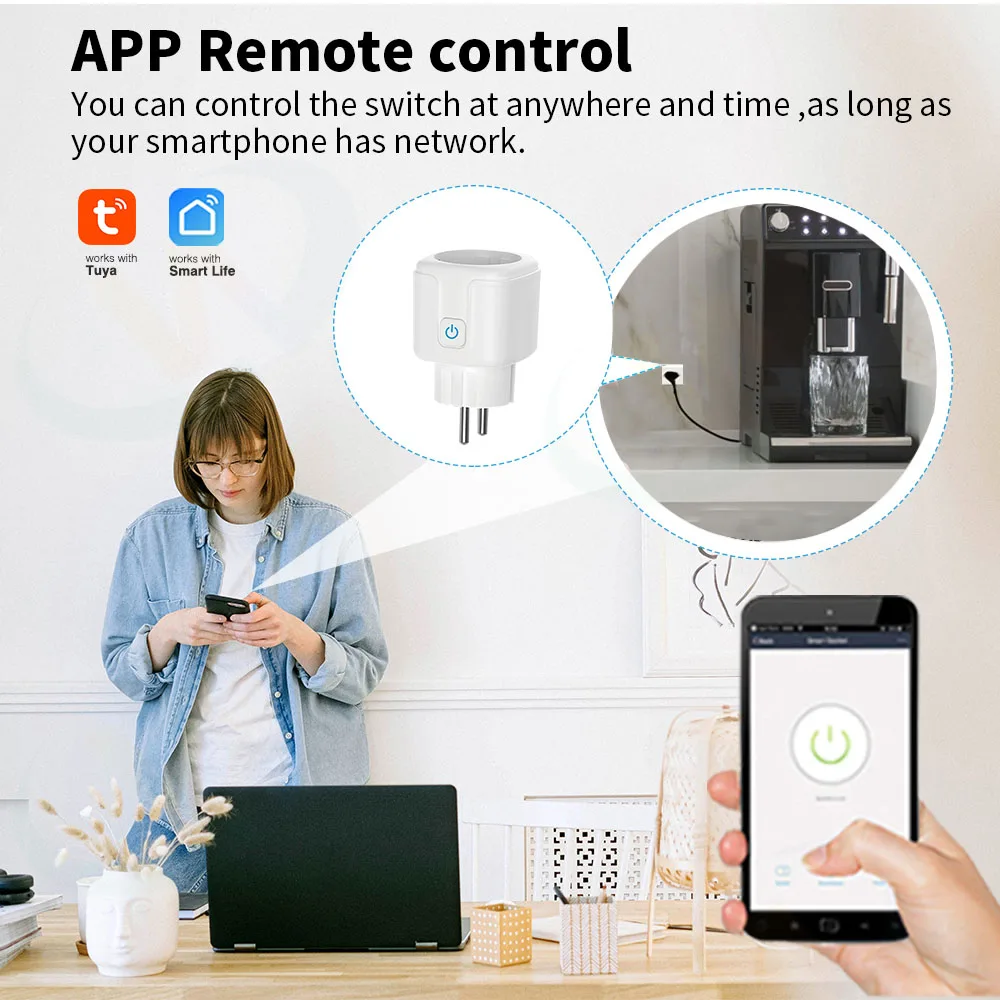 Tuya 스마트 라이프 RF 433Mhz 무선 미니 스마트 소켓 스위치 16A 전기 콘센트 원격 EU 플러그 음성 제어 Google 홈 Alexa