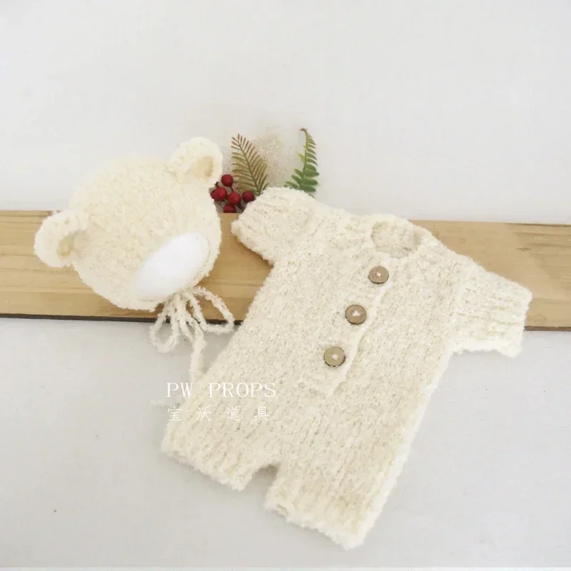 

Knitted Newborn Baby Girl Teddy Bear Romper Outfit Vintage Clothes Dress Photography Props Fuzzy Infant Angora Overall
