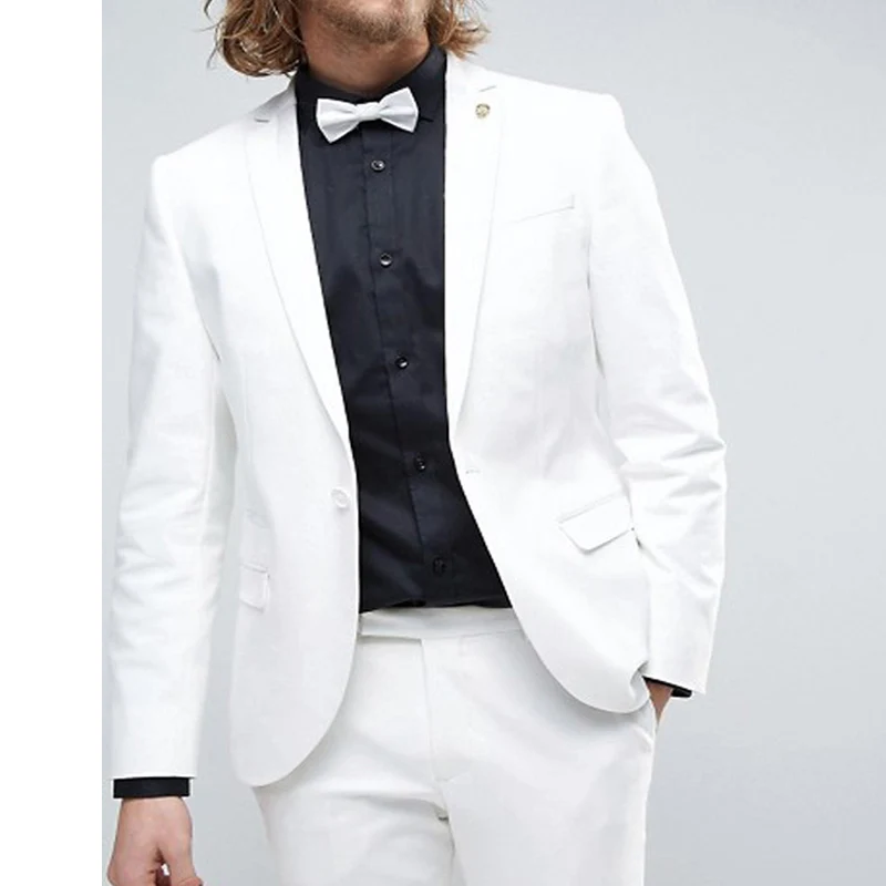 2024 Slim fit White Men Suits for Wedding 2 piece Man Fashion Jacket with Pants Custom Groom Blazer Sets Costume Homme 2022