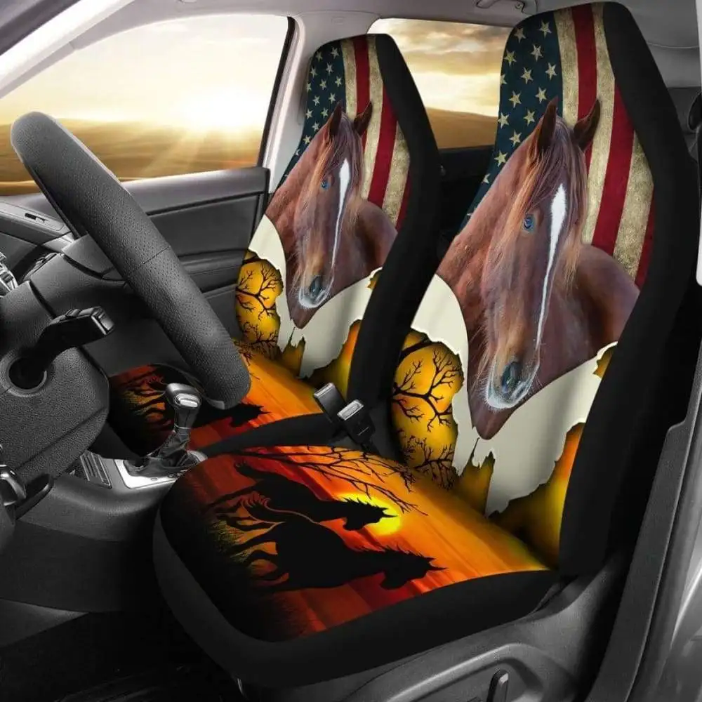 

American Horse With Beautiful Sunset 231007,Pack of 2 Universal Front Seat Protective Cover