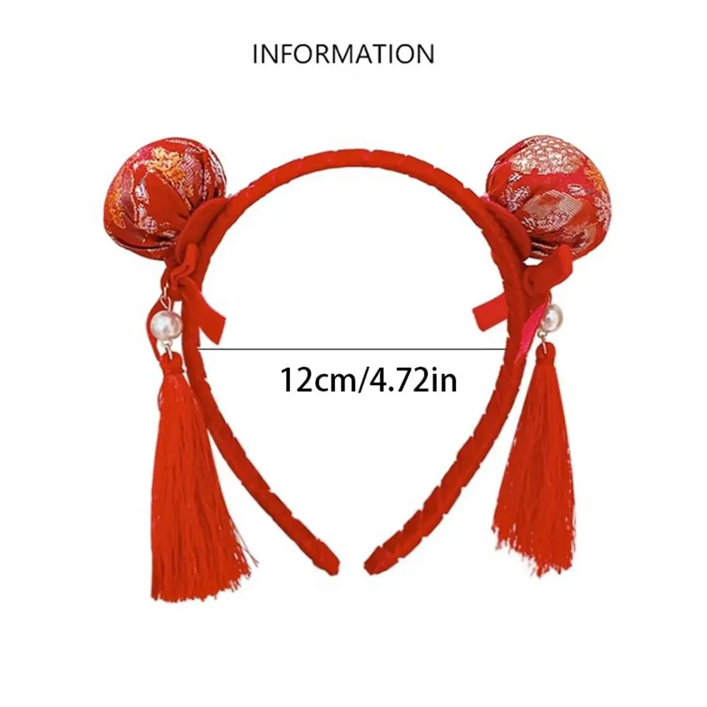Red Hairband New Year Hair Band Tassel Hairball Red Bow Headband Flower New Year Headwear Chinese Style Headdress Girl