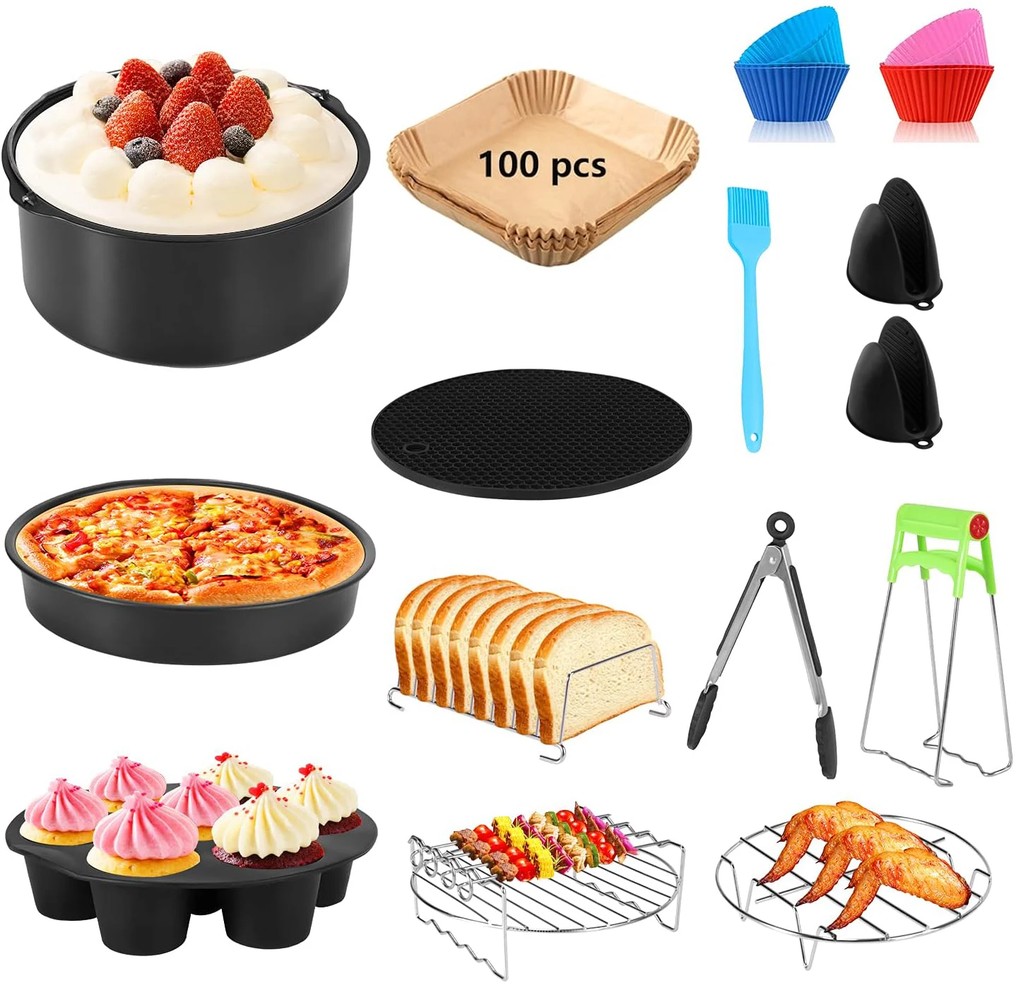 13-Piece Non-Stick Air Fryer Accessories Set - Safe & Durable Universal Kitchen Baking Tools