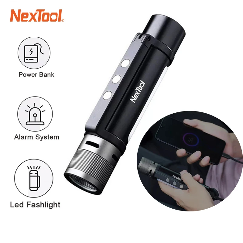 

NexTool Outdoor 6 in 1 Zoomable LED Flashlight Ultra Bright Torch 1000LM Dual-light Magnetic Bracket for Camping Emergency