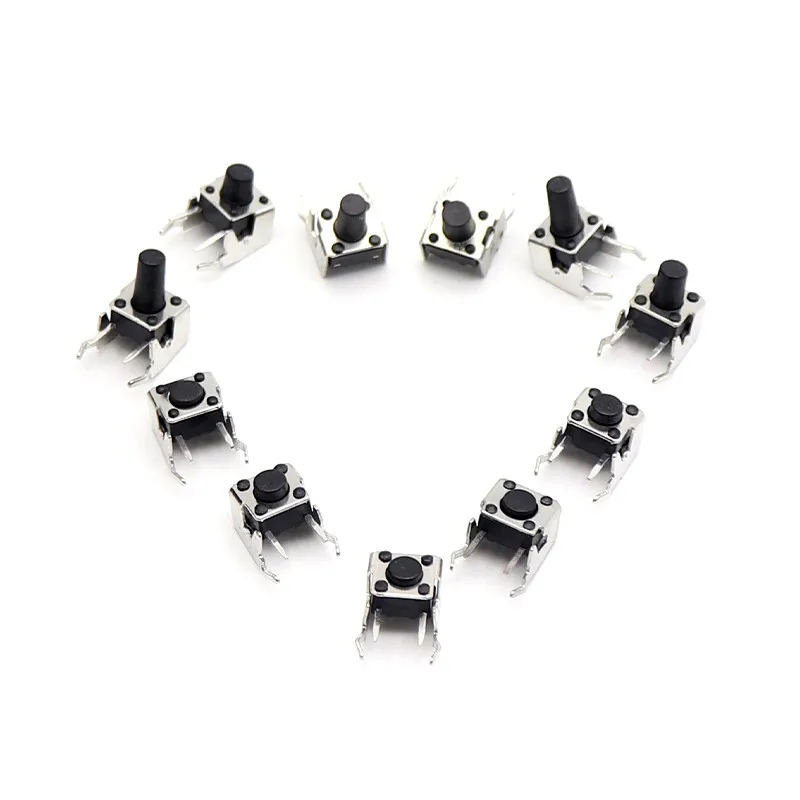 PCB 순간 촉각 푸시 단추 스위치, 스텐트 포함 직각, 화이트 박스, 6x6x4.3, 5, 6, 7, 8, 9, 10, 12mm, 80 개/로트
