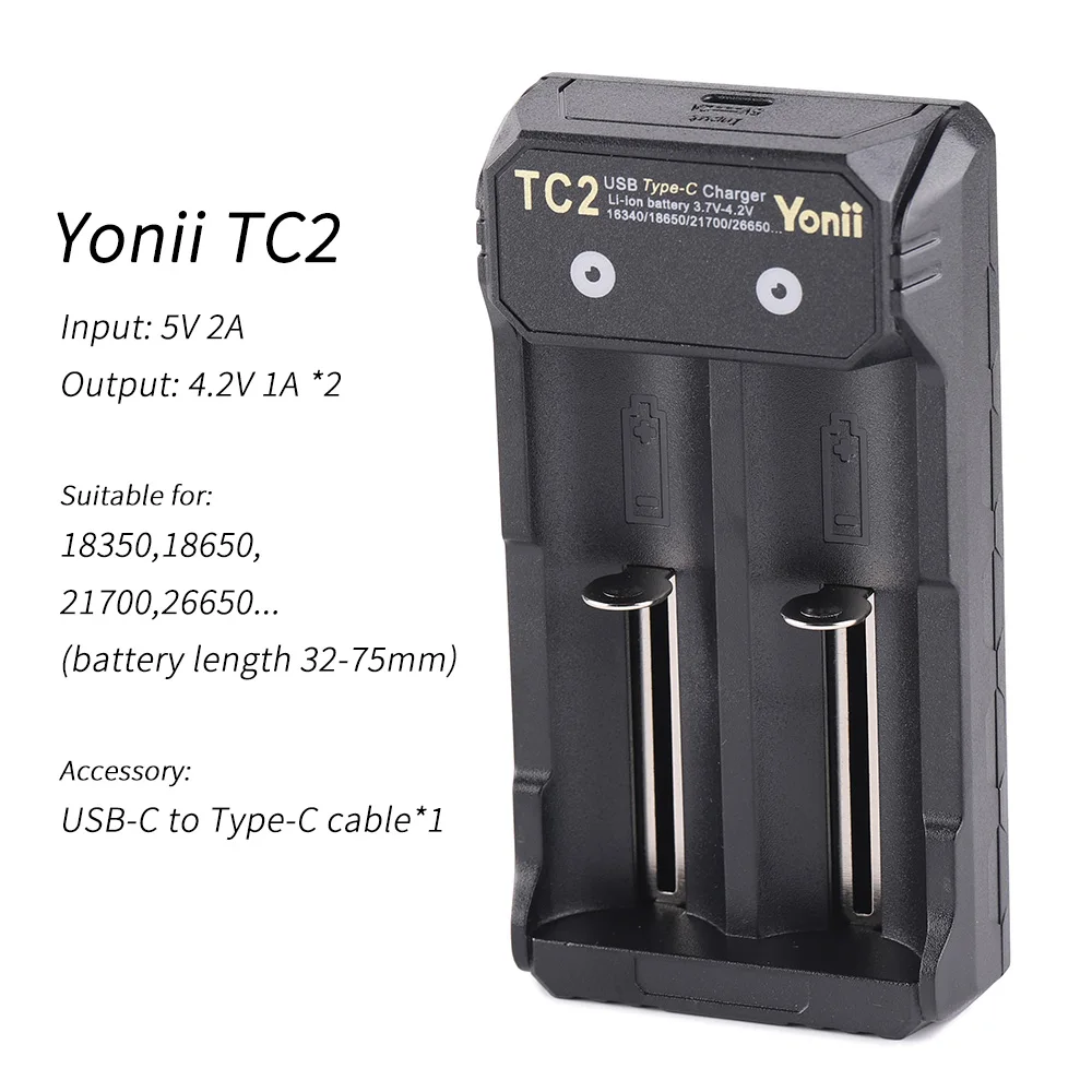 Yonii TC2 charger,suitable for 18350 18650 21700 26650
