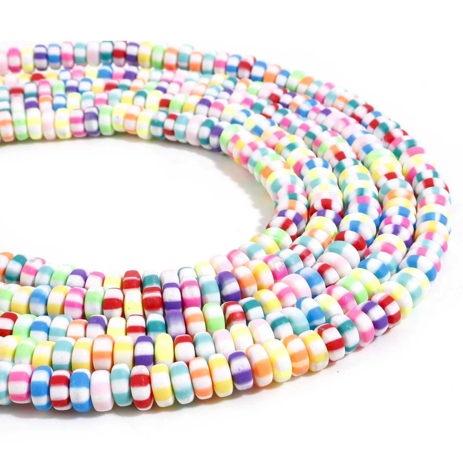 2 Strands Round Polymer Clay Beads Multicolor Stripe Pattern Beads About  7mm Dia, Hole:1.8mm, 40cm Long, (approx 68 Pcs/strand) - Beads - AliExpress