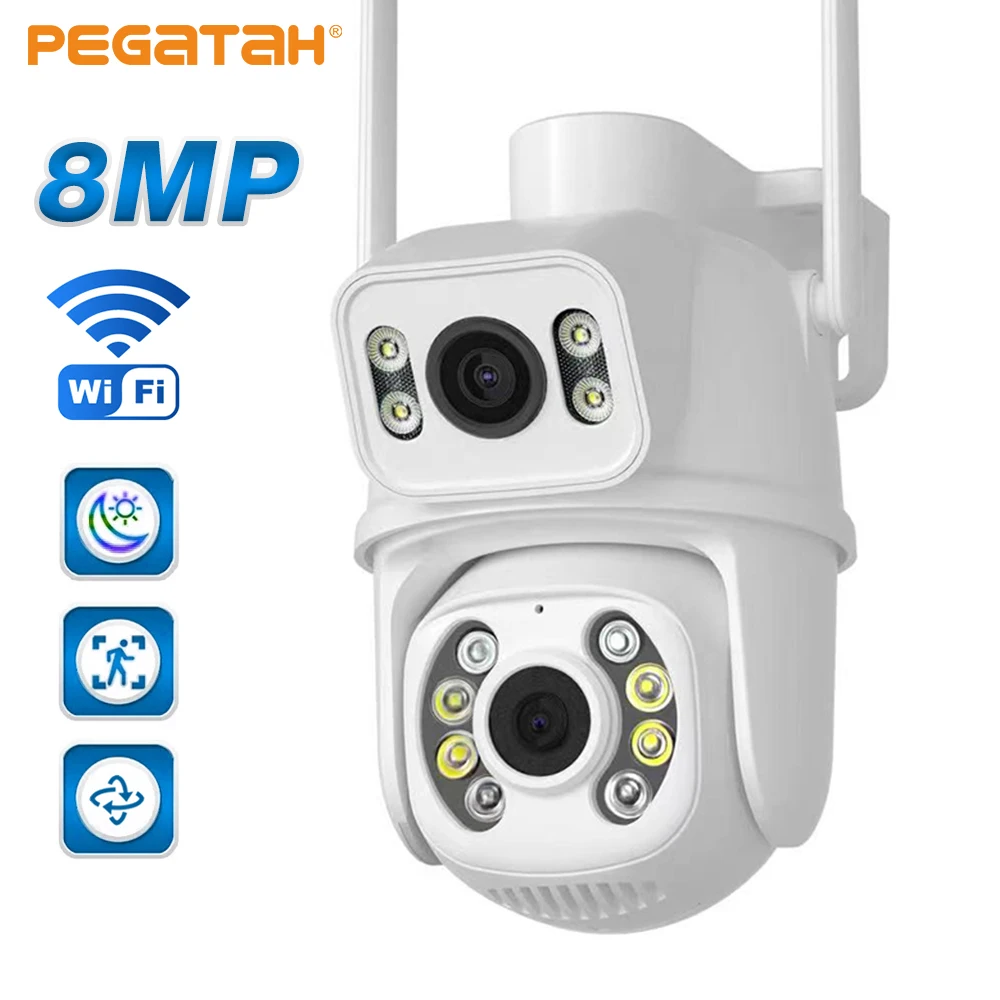 PEGATAH 8MP 4K IP Wifi Camera Dual Lens With Dual Screen Ai Human