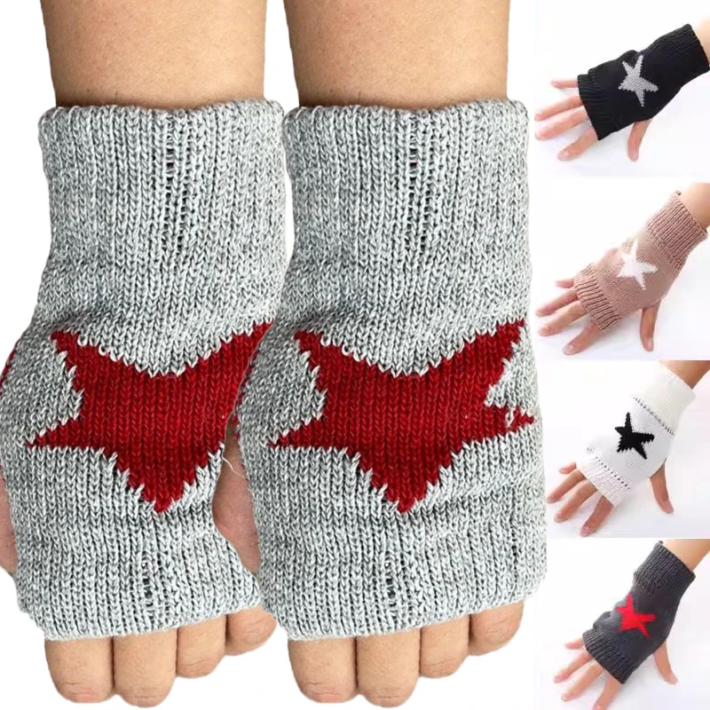 

Модные вязаные зимние перчатки Y2K с пентаграммой без пальцев, новые панковские мягкие теплые шерстяные вязаные ручные перчатки, теплые перчатки для мужчин и женщин