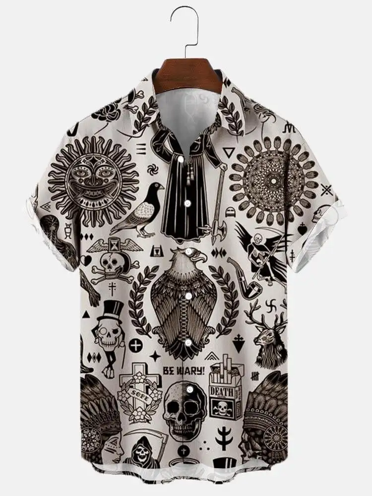 

Men's Fashion Vintage Clothing Sailor Print Casual Breathable Short Sleeve Hawaiian Shirt