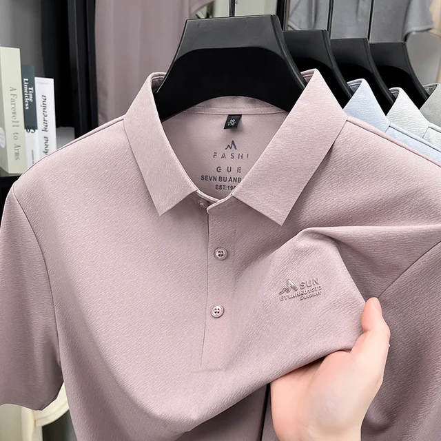 Camiseta de manga corta sin costuras de seda de hielo de alta gama, Polo de verano para hombre de nuevo estilo con solapa, ropa informal y transpirable para hombre
