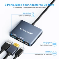 USB Type C to HDMI-Compatible HUB Adapter 3-In-1 DP 4K 60Hz Converter PD100W USB 3.1 2.0 For Macbook PC Switch 1