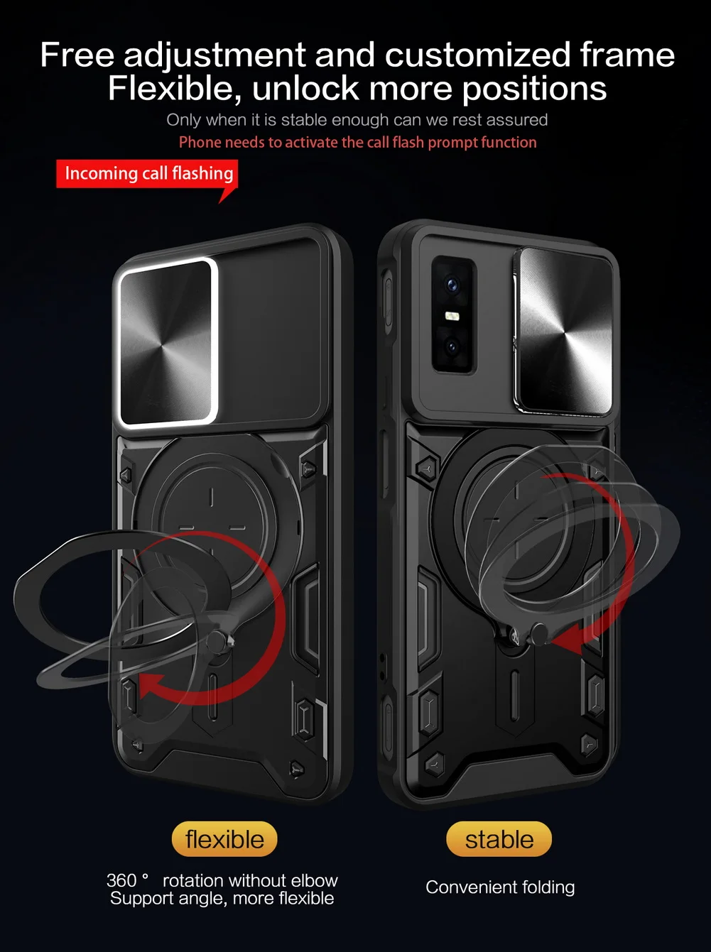Enhanced Metal Ring Camera Protect Case with Rotating Holder Cover
