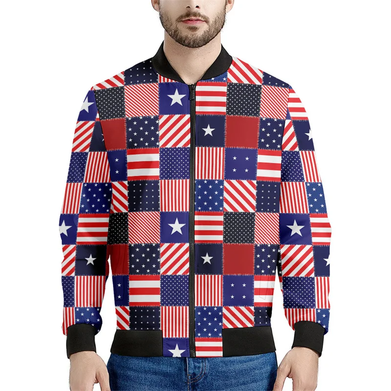 thumbnail image 1 of Chaqueta con estampado de estrellas y bandera estadounidense para hombre, chaqueta con cremallera estampada en 3D, abrigo informal holgado, sudadera con cremallera para primavera y otoño, 1 of 4