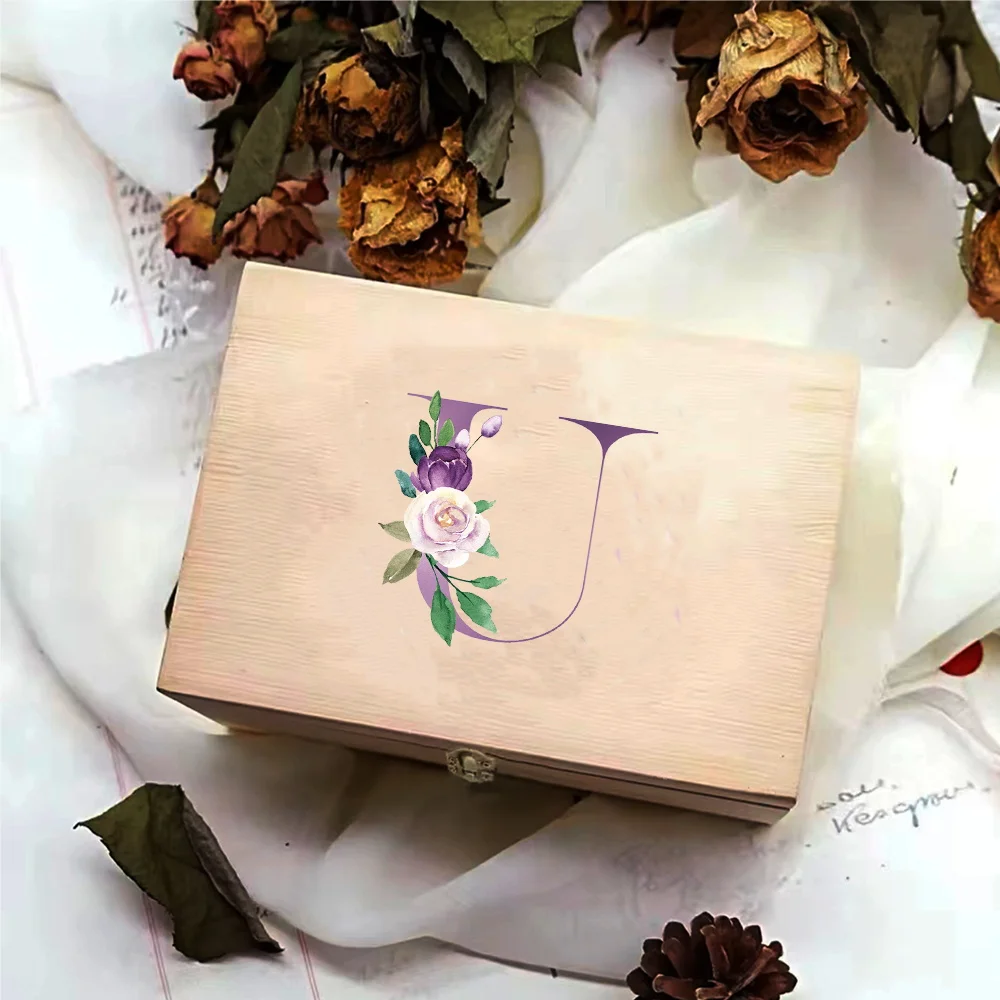 Elegant Purple Letter Pattern Wooden Jewelry Storage Box