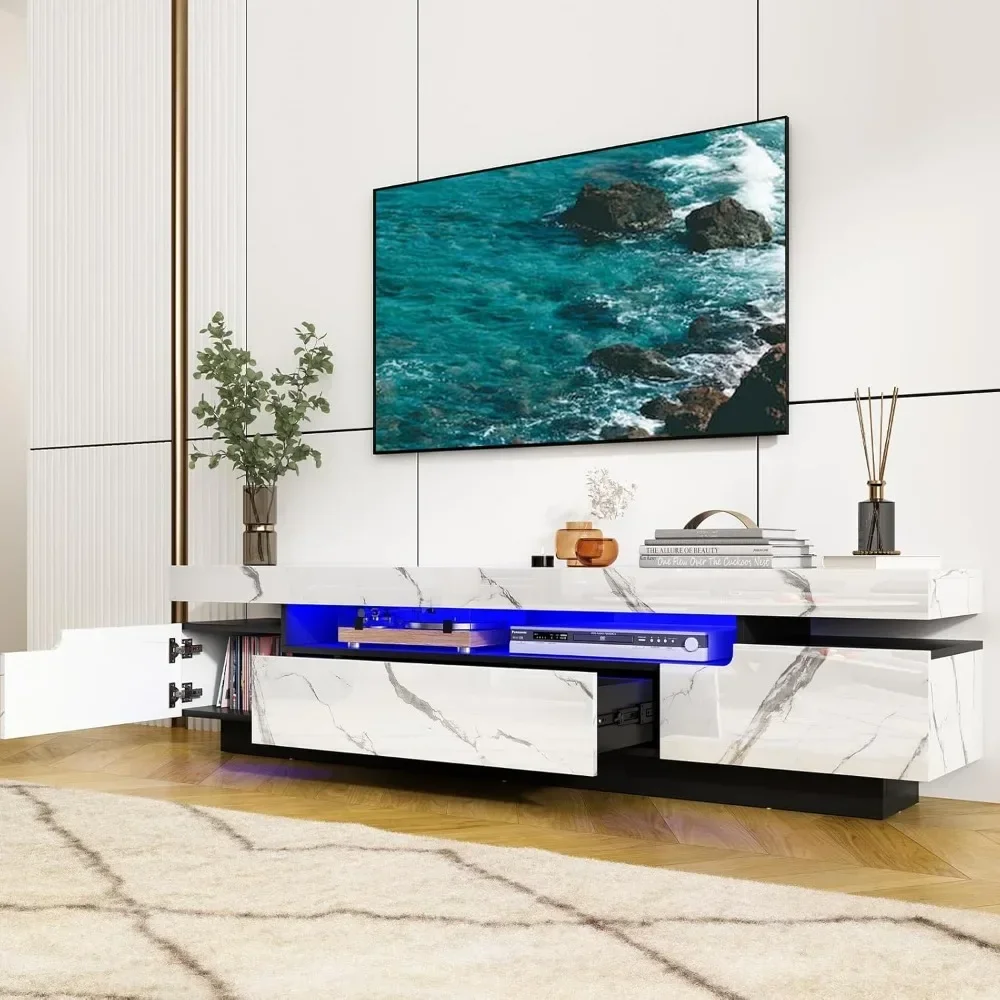 70in TV Cabinet for 75/80 Inch, High Gloss Entertainment Center with Storage Drawer,APP RGB Light, TV Stand 6