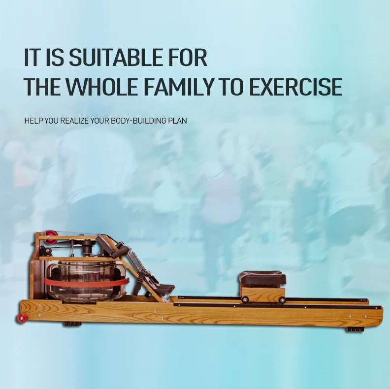 Heavy duty exercise fitness equipment water rowing machine with wood frame gym equipment