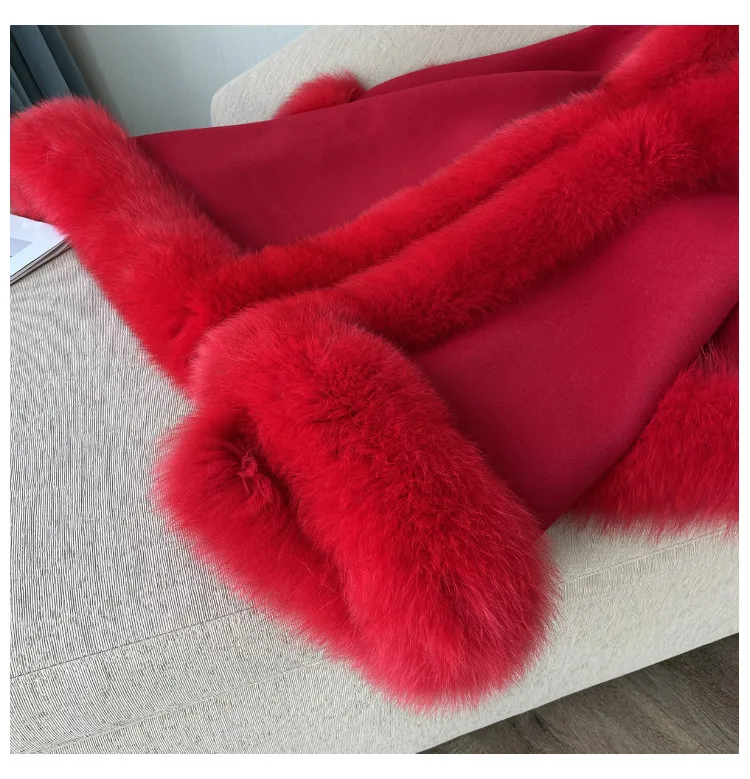 Luxus Frauen Herbst Warme 100% Wolle Schal mit Echten Fuchs Pelz Trim Winter Lange Pashmina Dicken Poncho Wraps Fashoin Cape – Detail 24