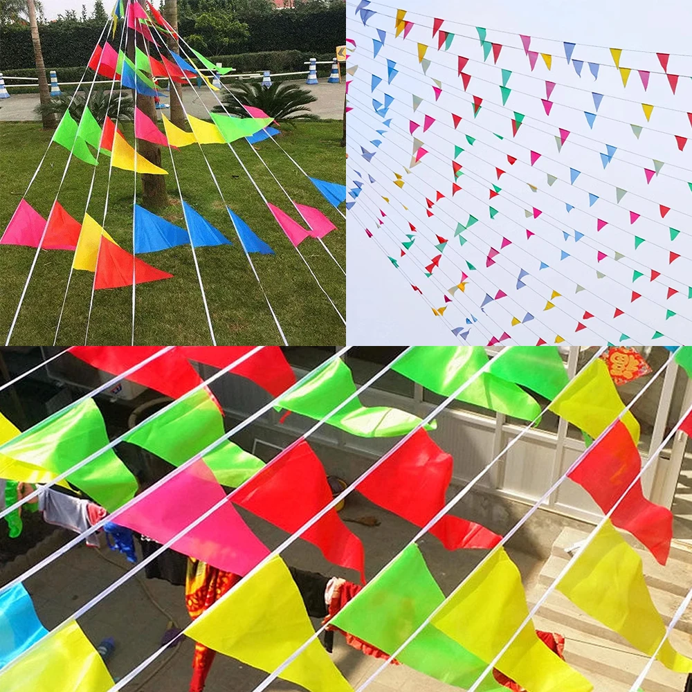 10 M/32.8 Ft Geel Wit Bunting Banner Stof Katoen Wimpel Bunting Driehoek Vlag Garland voor Bruiloft Verjaardag Baby Douche Verjaardag Kwekerij Herfst Outdoor Herfst Festivals Party Decoraties