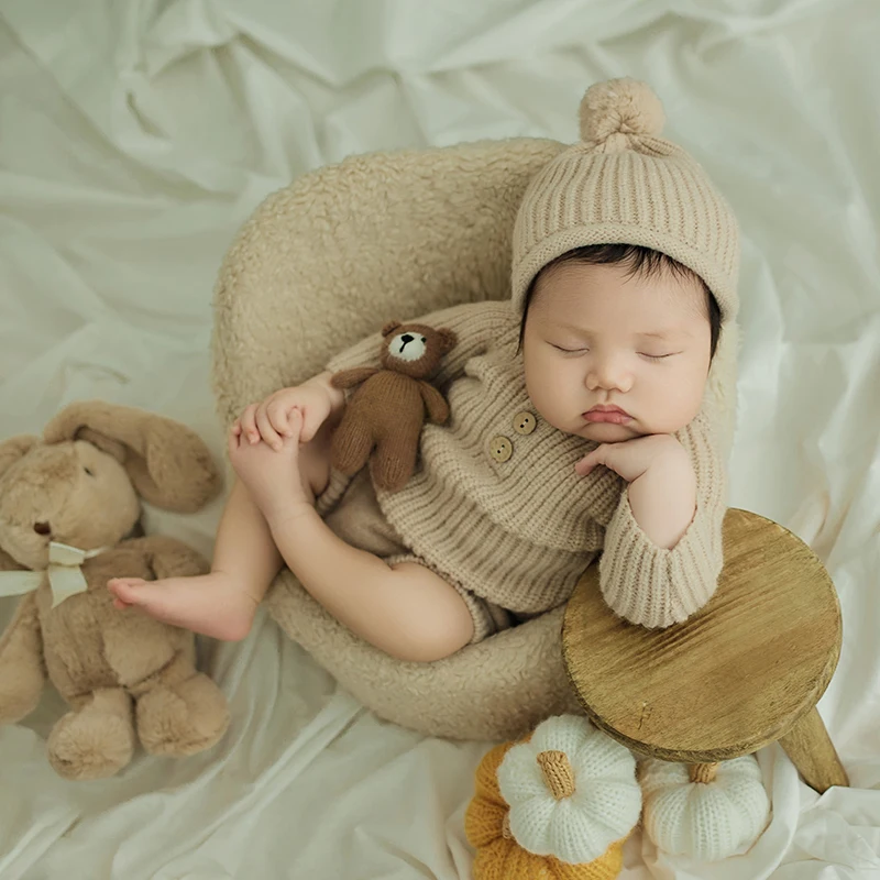 

Костюм для фотосъемки новорожденных хаки Вязаный комбинезон шапка 2 шт./комплект ручной работы Медведь Кролик Кукла Тыква студийный реквизит для фотосъемки новорожденных
