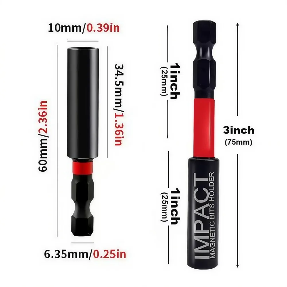 5/1pcs Magnetic Extension Screwdrivers Bit Holder Black 60MM/1/4" Handle Extended Connecting Rust Durable Tool Accessories