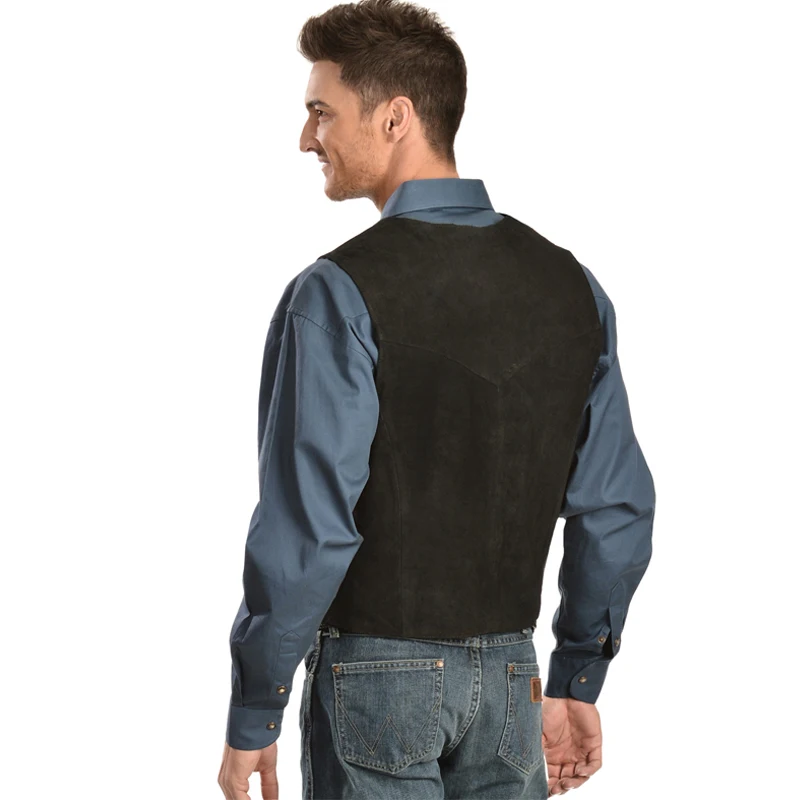 Men's Suit Vest Suede V-Neck 4 Button Vests Western Denim Retro Steampunk Sleeveless Jacket Waistcoat Male