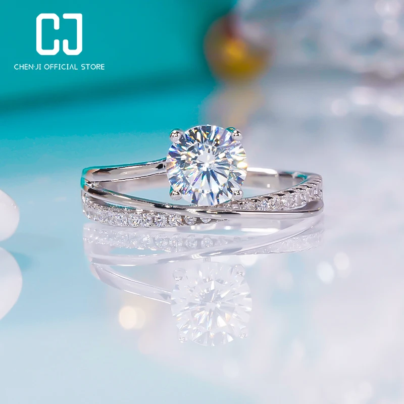 2023 Classic 925 Sterling Silver Galaxy Surround Ring Starry 1ct Moissanite D Color Irregular Cross Diamond Ring Fashion Jewelry