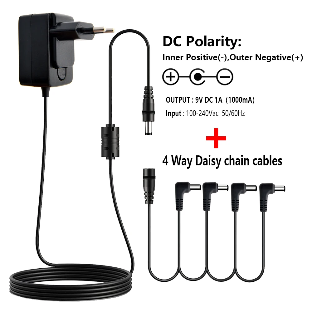 Guitar Pedal Power Adapter Guitar Pedal Power Adapter Supply 9V DC 1A Low Noise Magnetic Ring US EU UK AU Plug 3 way 4 way 5 6 8 Cables